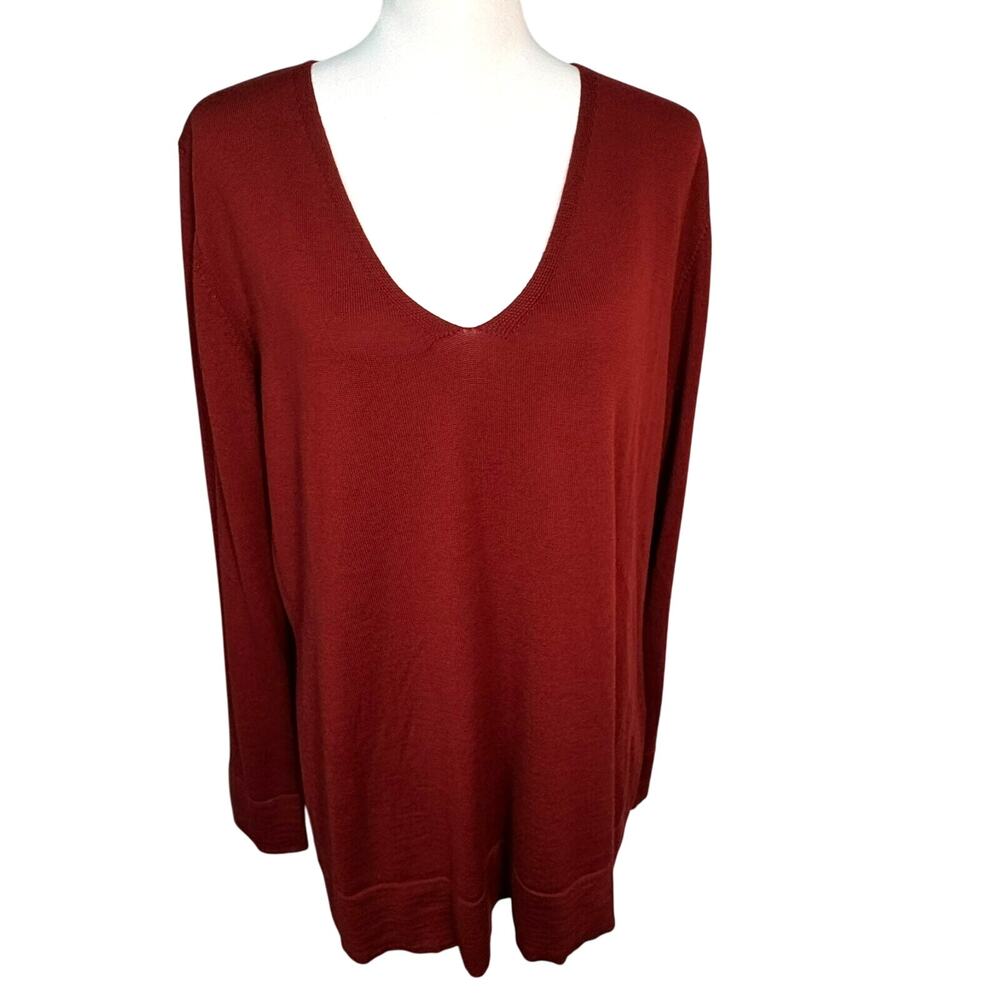 MARINA RINALDI Women's Large Rust Brown 100% New Wool Soft Knit Pullover Sweater